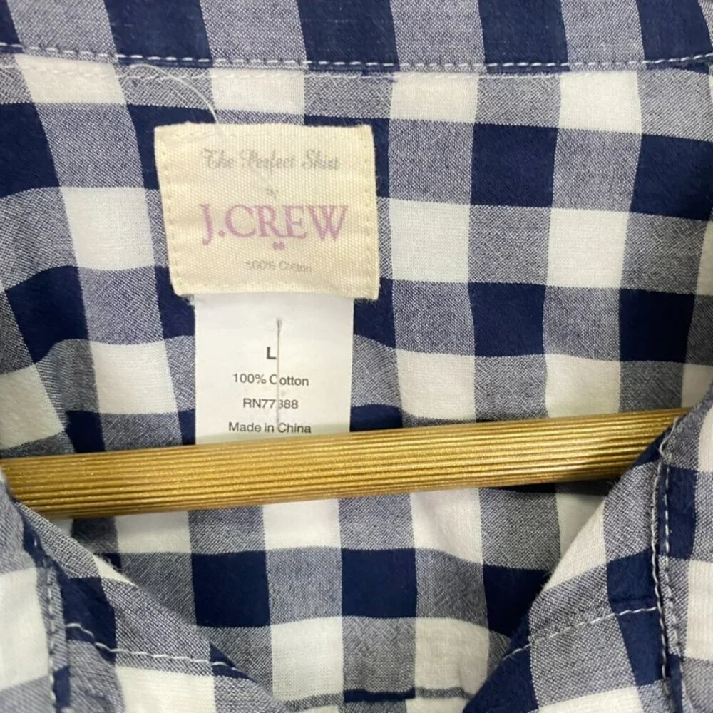 J. Crew Blue and White Checkered Button Down Top
